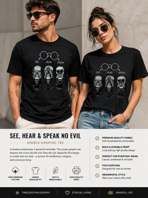 See, Hear & Speak No Evil Unisex Graphic Tee