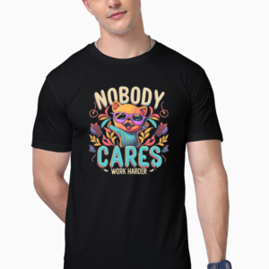 "Empower your journey with our motivational T-shirt: 'Nobody cares, Work Harder.' A daily reminder to stay focused and hustle relentlessly. Elevate your style and mindset. Order now!"