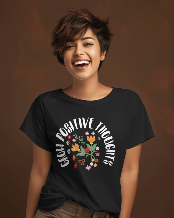 Cotton tshirt women- "Grow Positive thoughts" Teetrendo.com, Men's T-shirts, Women's Graphic Tees, Retro Graphic Tees, Graphic Tee, Custom T-shirt, Printed Apparel, Unique T-shirt Designs, Casual Wear, Cotton T-shirts, Pop Culture Shirts, Vintage T-shirt