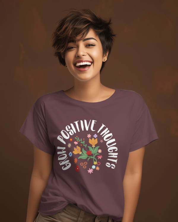 Cotton tshirt women- "Grow Positive thoughts" Teetrendo.com, Men's T-shirts, Women's Graphic Tees, Retro Graphic Tees, Graphic Tee, Custom T-shirt, Printed Apparel, Unique T-shirt Designs, Casual Wear, Cotton T-shirts, Pop Culture Shirts, Vintage T-shirt