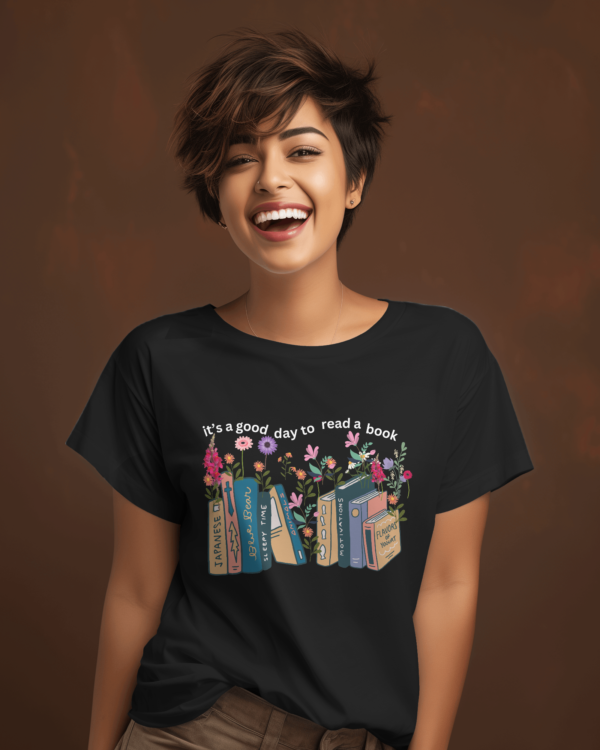 Cotton shirt women- It's A Good Day To Read A Book" Teetrendo.com, Men's T-shirts, Women's Graphic Tees, Retro Graphic Tees, Graphic Tee, Custom T-shirt, Printed Apparel, Unique T-shirt Designs, Casual Wear, Cotton T-shirts, Pop Culture Shirts, Vintage T-shirt