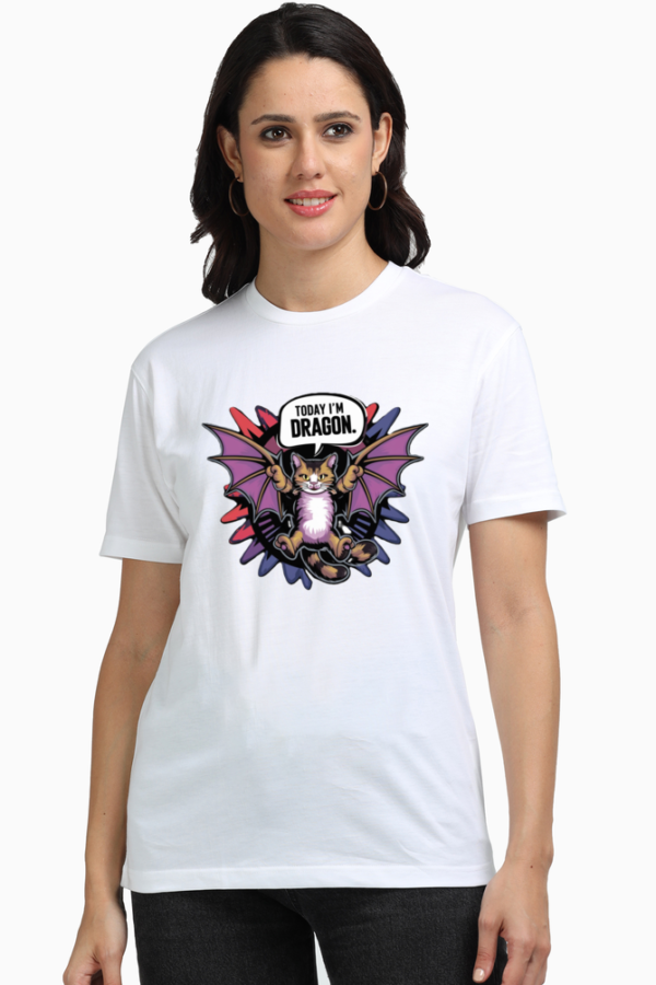 Women Cotton Tshirt, Cat Design Today I am Dragon