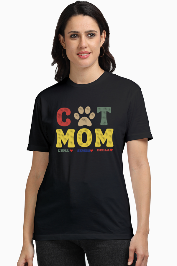 Cat Mom Women Cotton t shirts Classic hooded sweatshirt, cozy and stylish for everyday wear. Perfect blend of comfort and fashion. Shop now for timeless wardrobe essential from Teetrendo