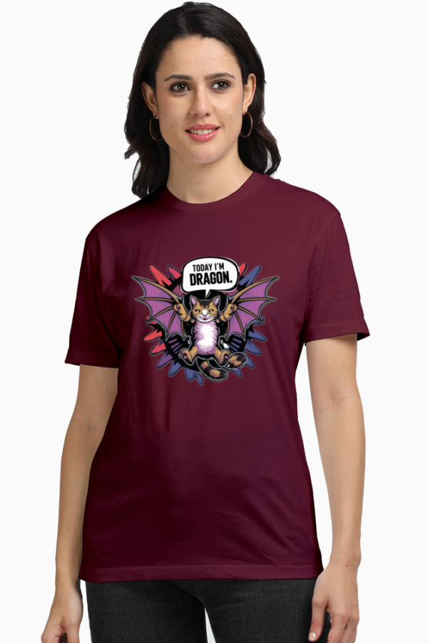 Women Cotton Tshirt Cat Design Today I am Dragon