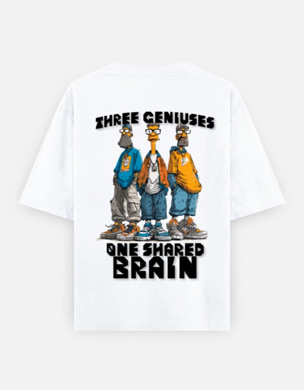 1B Three Geniuses One Shared Brain Oversized Graphic T-Shirt