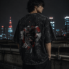 2 Anime samurai oversized acid wash t-shirt for men featuring Japanese warrior artwork