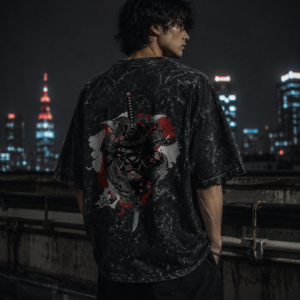 2 Ronin Shadow Acid Wash Oversized T-Shirt | Anime Samurai T-Shirt India | Teetrendo